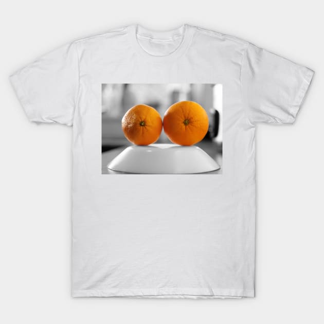 Oranges with a black and white background set on the plate T-Shirt by fantastic-designs